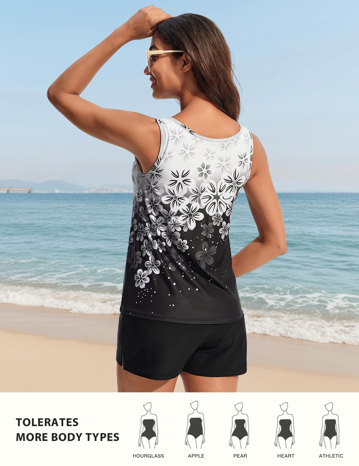 Hanna Nikole Set tankini da donna in 2 pezzi, costume da bagno modesto, costume da bagno con scollo a V e tasche sportive con pantaloncini da bagno, costume da bagno da donna, 2 pezzi