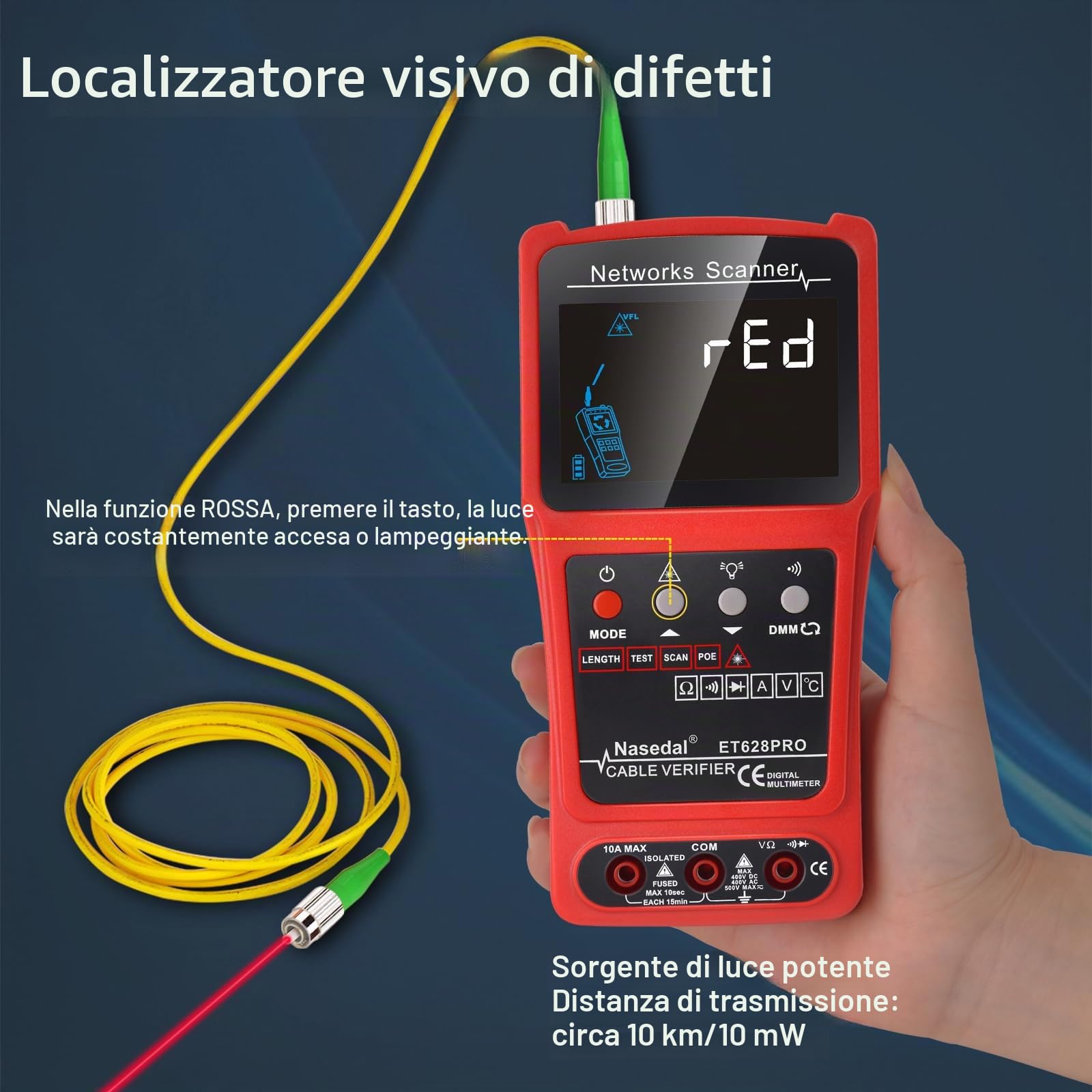 Network Cable Tester Wire Tracker Tone Generator Ethernet Tester Multimetro VFL 3 in 1 RJ45 CAT5 CAT6 CAT7 CAT8 RJ11 Tone BNC Tester PoE Test Cable Length Cable