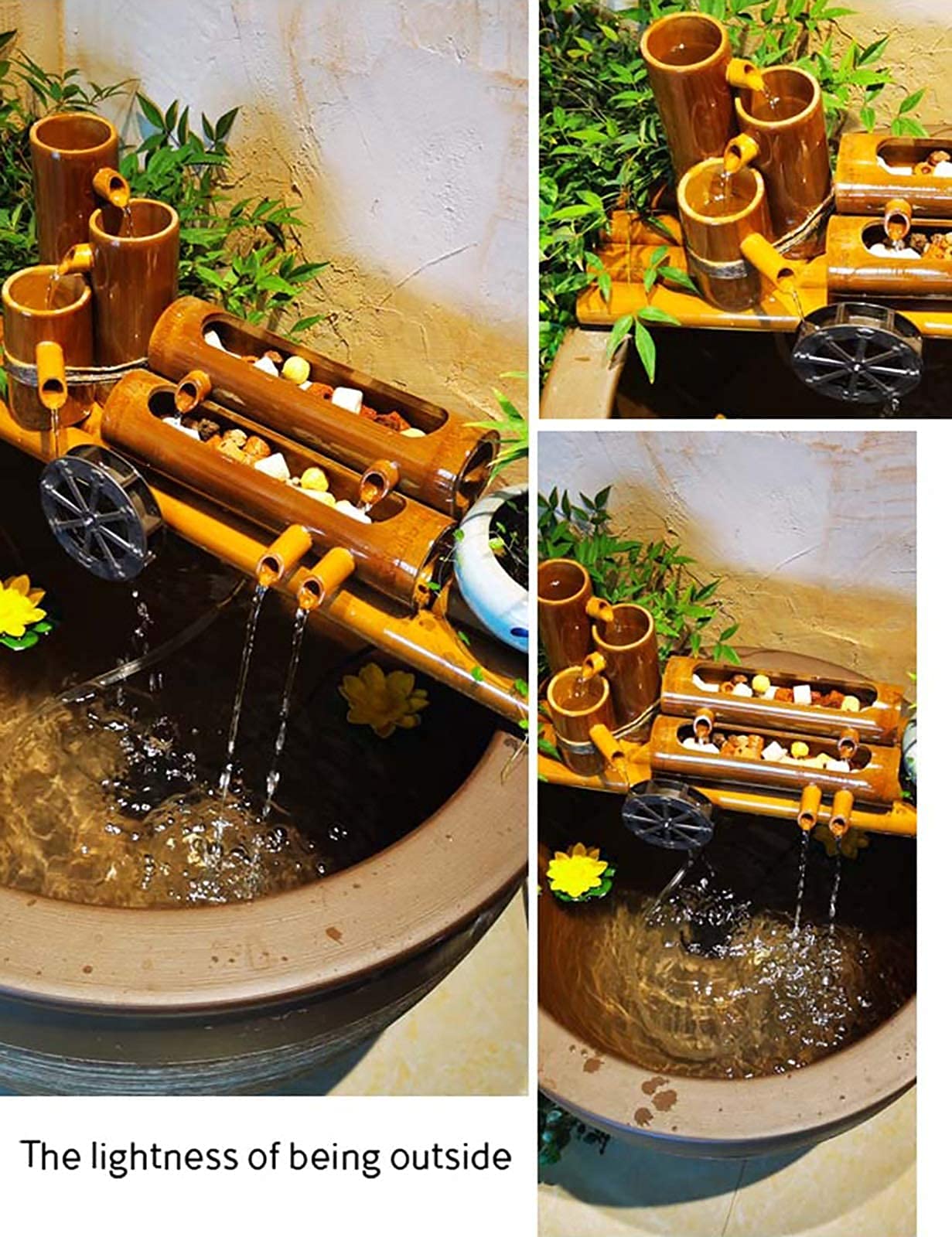 Dekoracja WaterFountain, Fontanna bambusowa z pompą wodną, Ozdoby ogrodowe na zewnątrz, Ozdoby do filtrów do oczek wodnych w akwarium,B 80cm