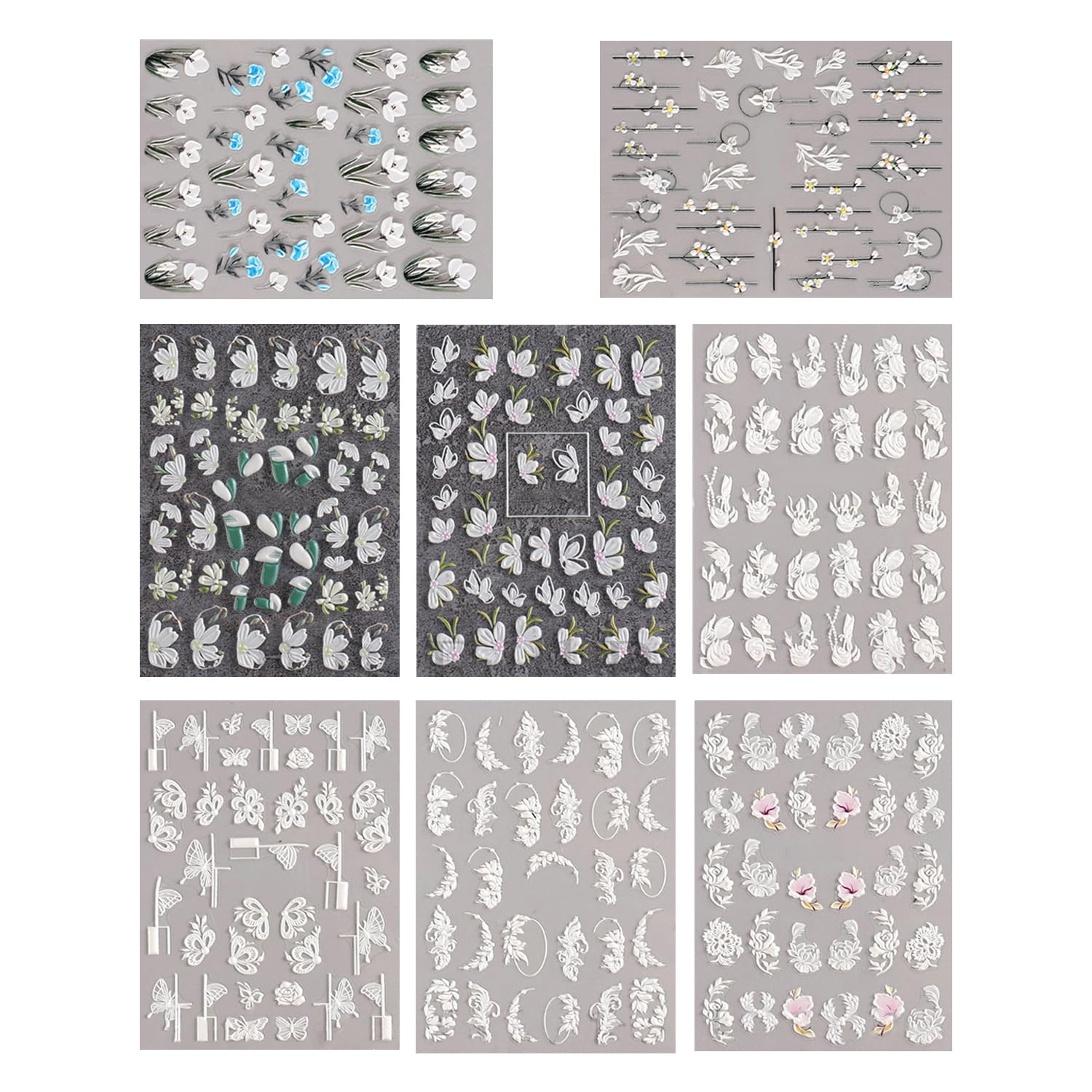 8 Sheets 5d Nail Stickers, self-Adhesive Nail Stickers, Embossed Three-Dimensional Nail Stickers, Flower Nail Stickers, Nail Stickers DIY, Nail Stickers Decoration