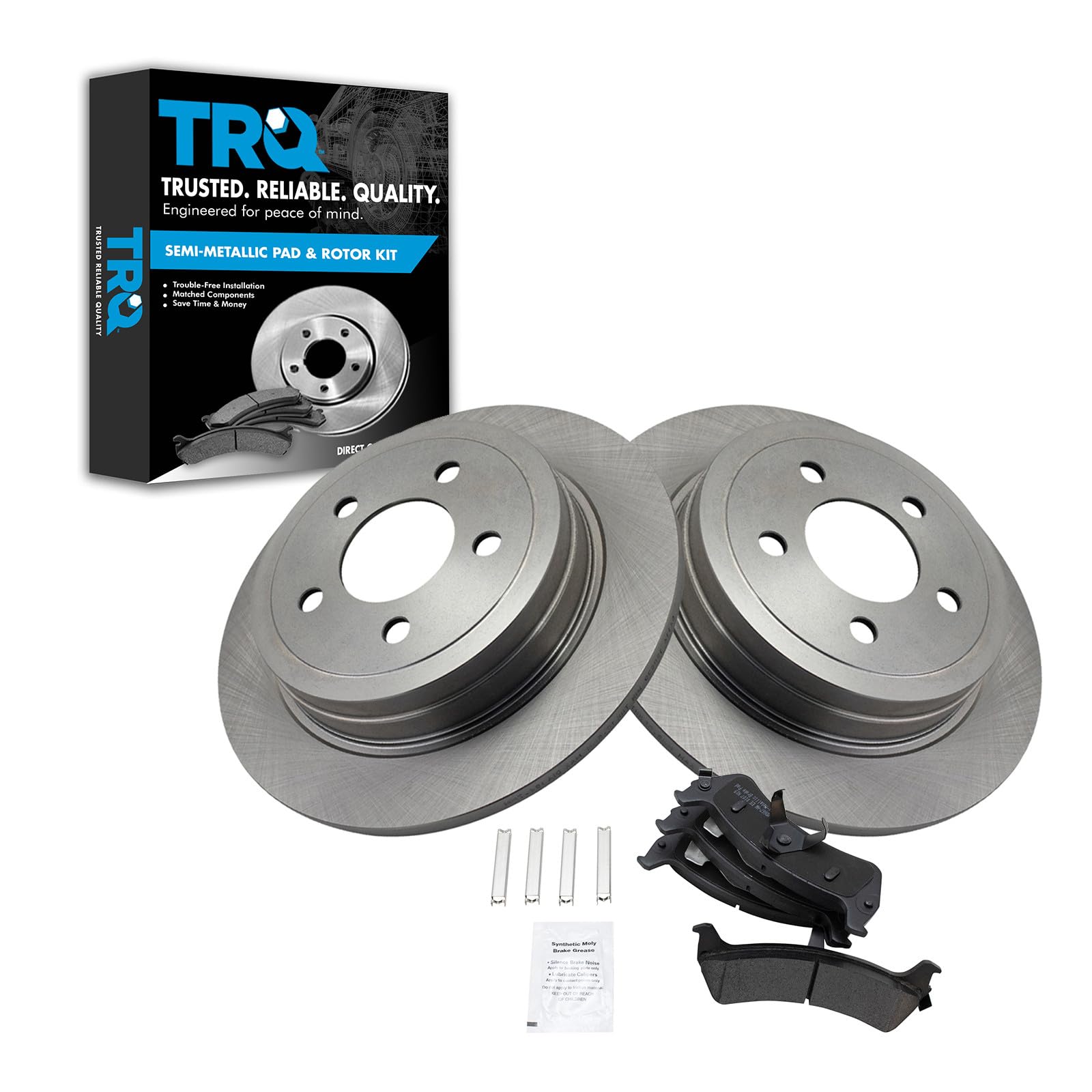 TRQ Rear Brake Pad and Rotor Set Semi Metallic Solid Rotors
