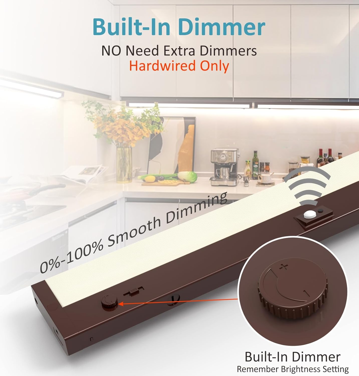 LED Under Cabinet Lighting Motion Sensored Hardwired with Built-in Dimmer, 24 Inch 12W Dimmable 5 Color 2700/3000/3500/4000/5000K, Linkable Eyes Care for Kitchen, Counter, ETL Listed, Bronze