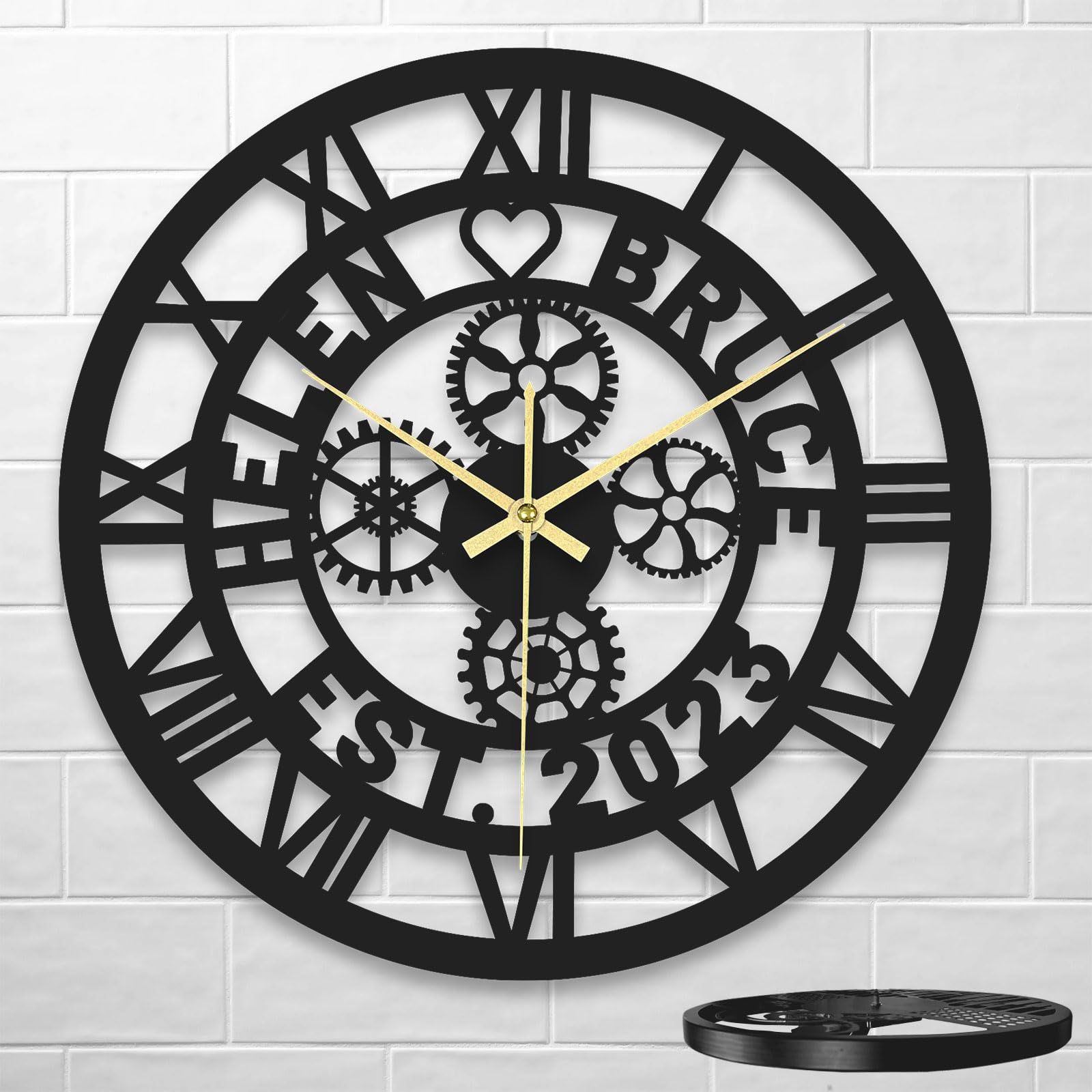 TAISGONGBY Custom Name Metal Wall Clock with Silent Movement,15.7in Personalized for Kitchen, Living Room | Unique Christmas, Housewarming