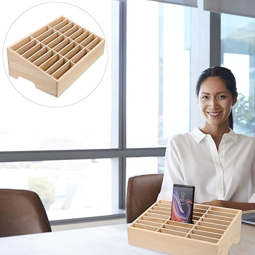 Miniatura 9 de LIFKOME Caja de almacenamiento para teléfonos celulares de madera, organizador de escritorio para oficina, escuela, soporte de teléfono celular de