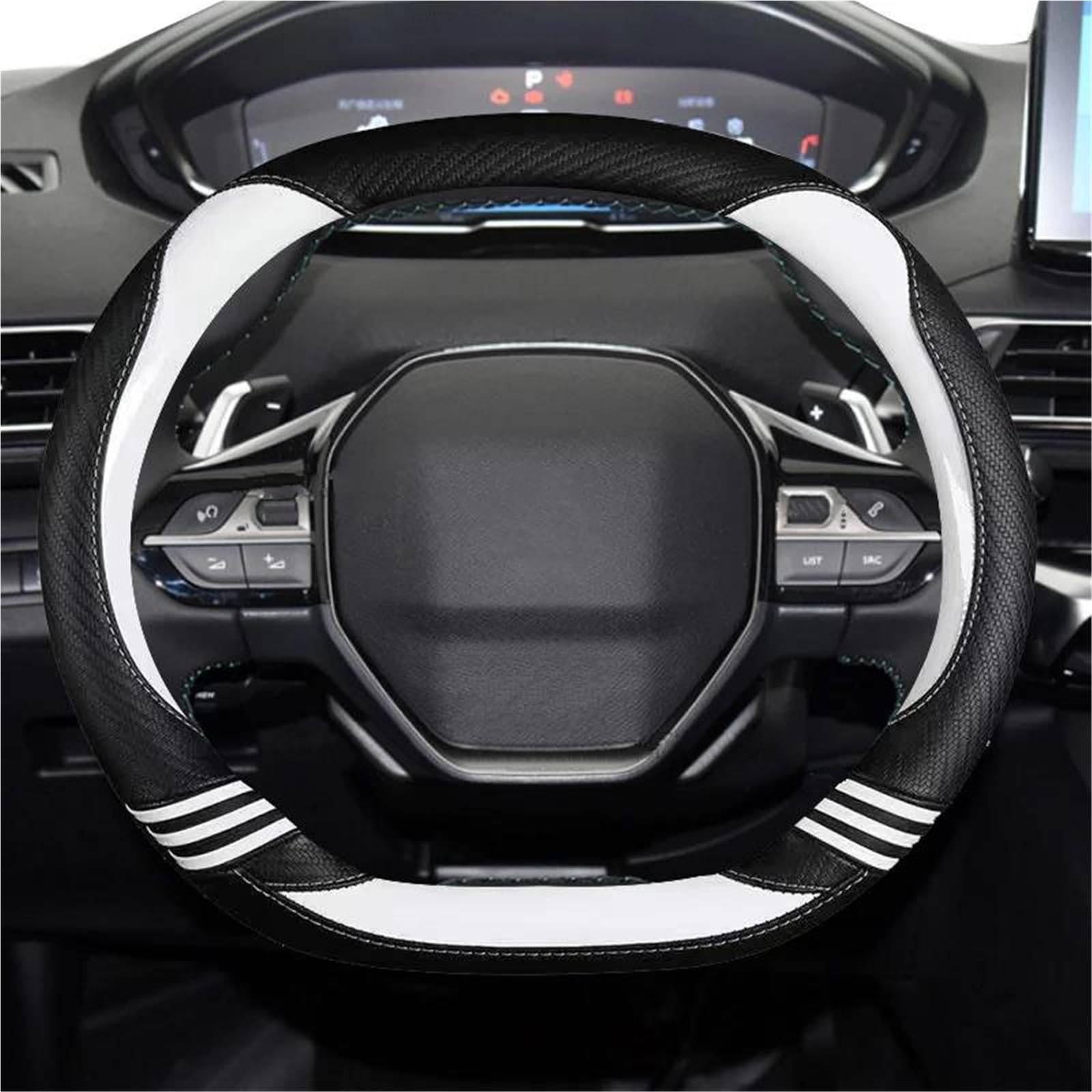 Copri Volante Per Peugeot 208 E208 2020-2022 Coprivolante Auto Carino Fibra Carbonio PU Pelle Ragazze Accessori Interni Copertura di Volante(BIANCO)