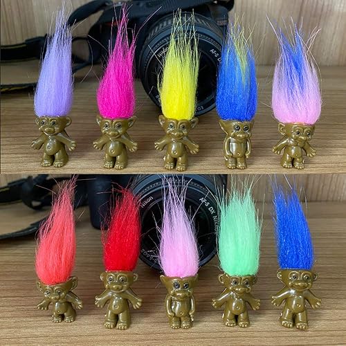 Miniatura 3 de Paquete de 10 muñecas Troll vintage de PVC negro, mini muñecas cromáticas adorables para colecciones, proyectos escolares, artes y manualidades,