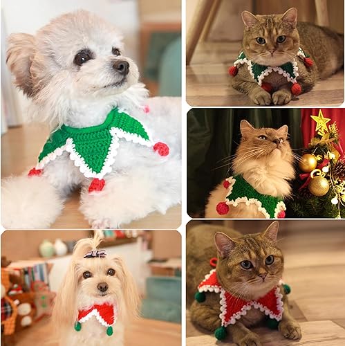 Miniatura 6 de IDOLPET Bandana de Navidad para gatos y perros, hecha a mano, ropa para mascotas, corbata para gato, gatito, cachorro, perro pequeño, conejo en