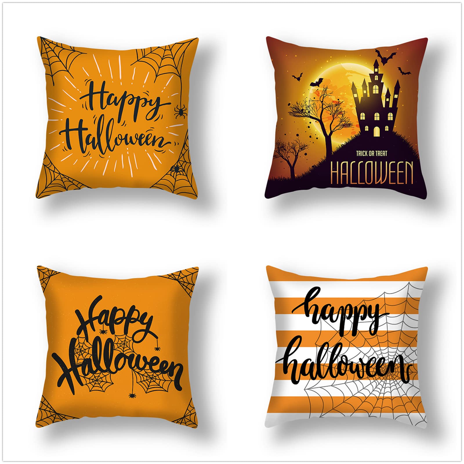 50 x 50 cm poszewki na poduszki Halloween geometria, 50 x 50 cm, zestaw 4 dekoracyjnych do domu, kwadratowe, miękkie, dwustronne nadruki, poszewka na poduszkę z niewidocznym zamkiem błyskawicznym, poduszki na zewnątrz, do salonu, sofy, łóżka/pokoju