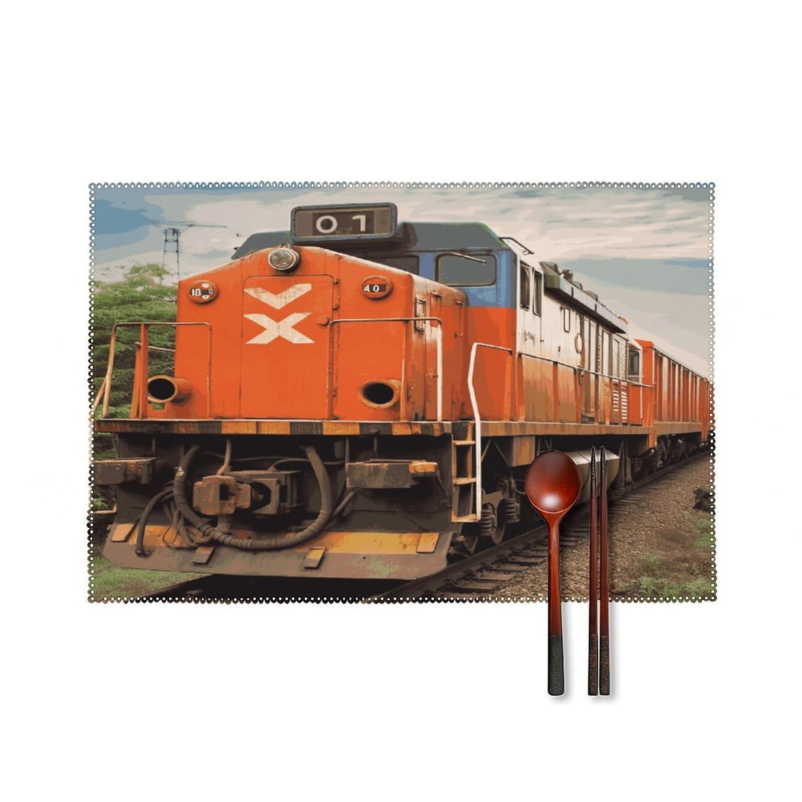 Train Placemat Set of 6,Thickened Non-Slip Place Mats Heat Resistant Reversible Table Mats Resistant Washable Place Mat for Kitchen Dining Table Decoration Indoor