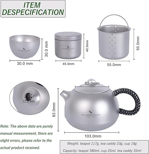 Miniatura 8 de Boundless Voyage Tetera Kungfu de titanio con tapa de mango de filtro, bote de té, ultraligero, mini hervidor de agua, juego de té para camping,