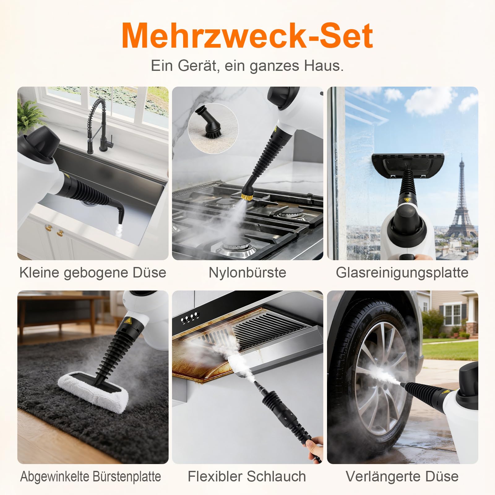 Ibergrif Handdampfreiniger 1050 W, 3 Bar, 12 teiliges Zubehör, 105 Grad