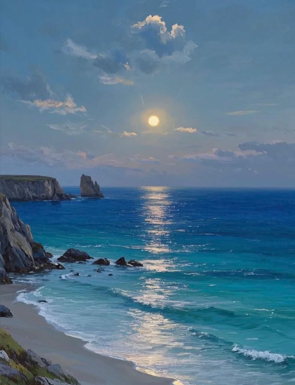 Stithej Pre-Printed Cross Stitch Kit Moonlight Over Sea 11CT Adult Beginner