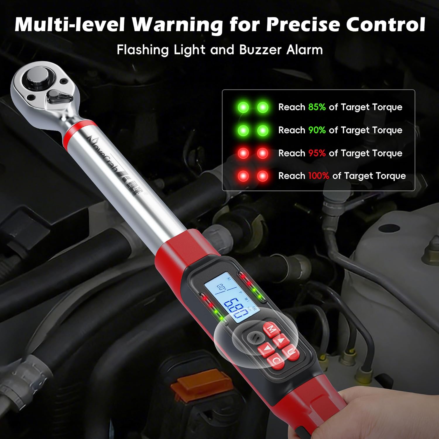 3/8" Drive Digital Angle Torque Wrench 5-99.6 Ft.lb (6.8-135 N.m), Angle Measurement 0.1° with LED Display & Buzzer, for DIY Auto Car Motorcycle Repair & Engineering