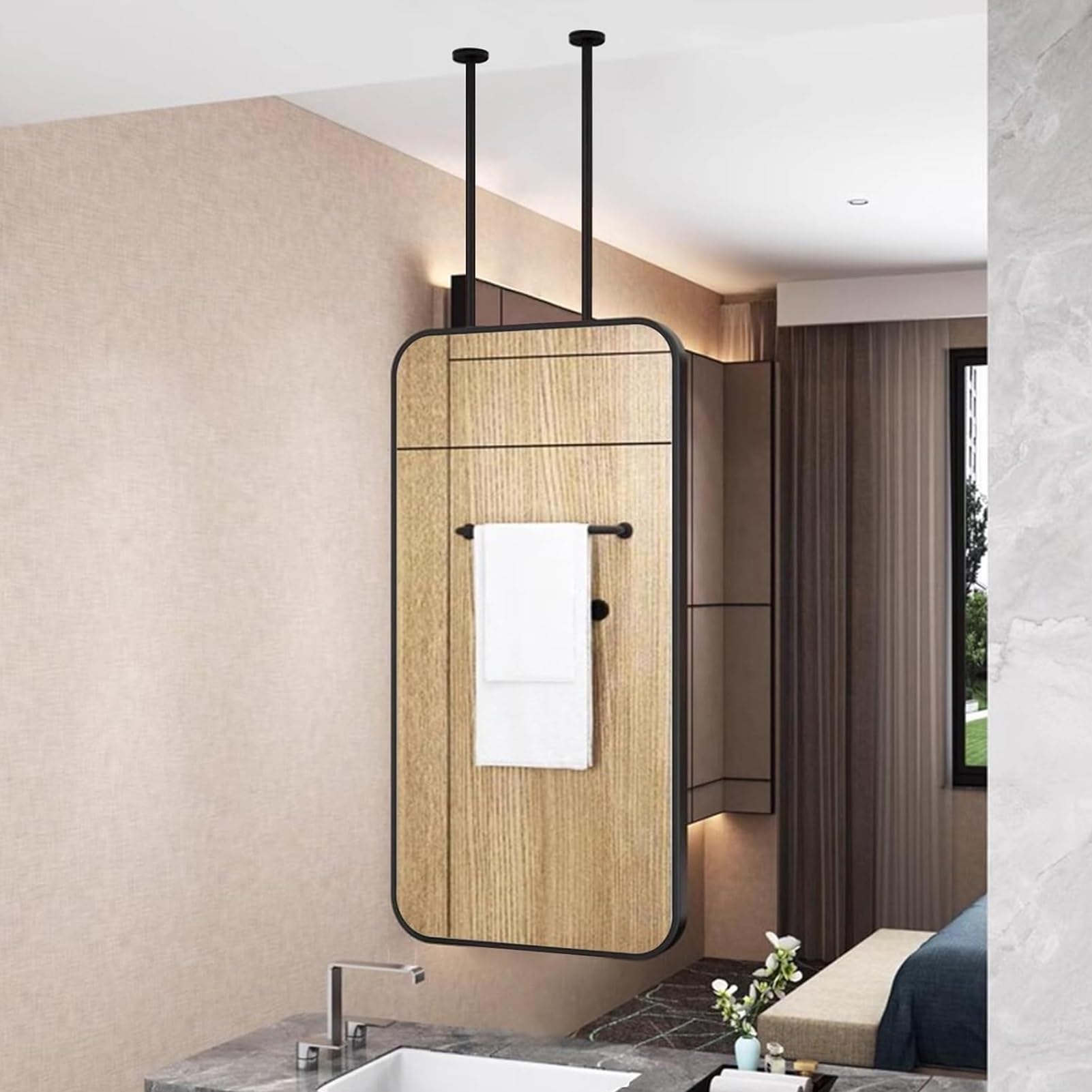 FGXHHS , with Black Metal Framed Rectangular Mirror Vanity for Bedroom, Living Room, Washroom Vertical HD - Customisable Double Ceiling Rods (Size : 40x70cm)