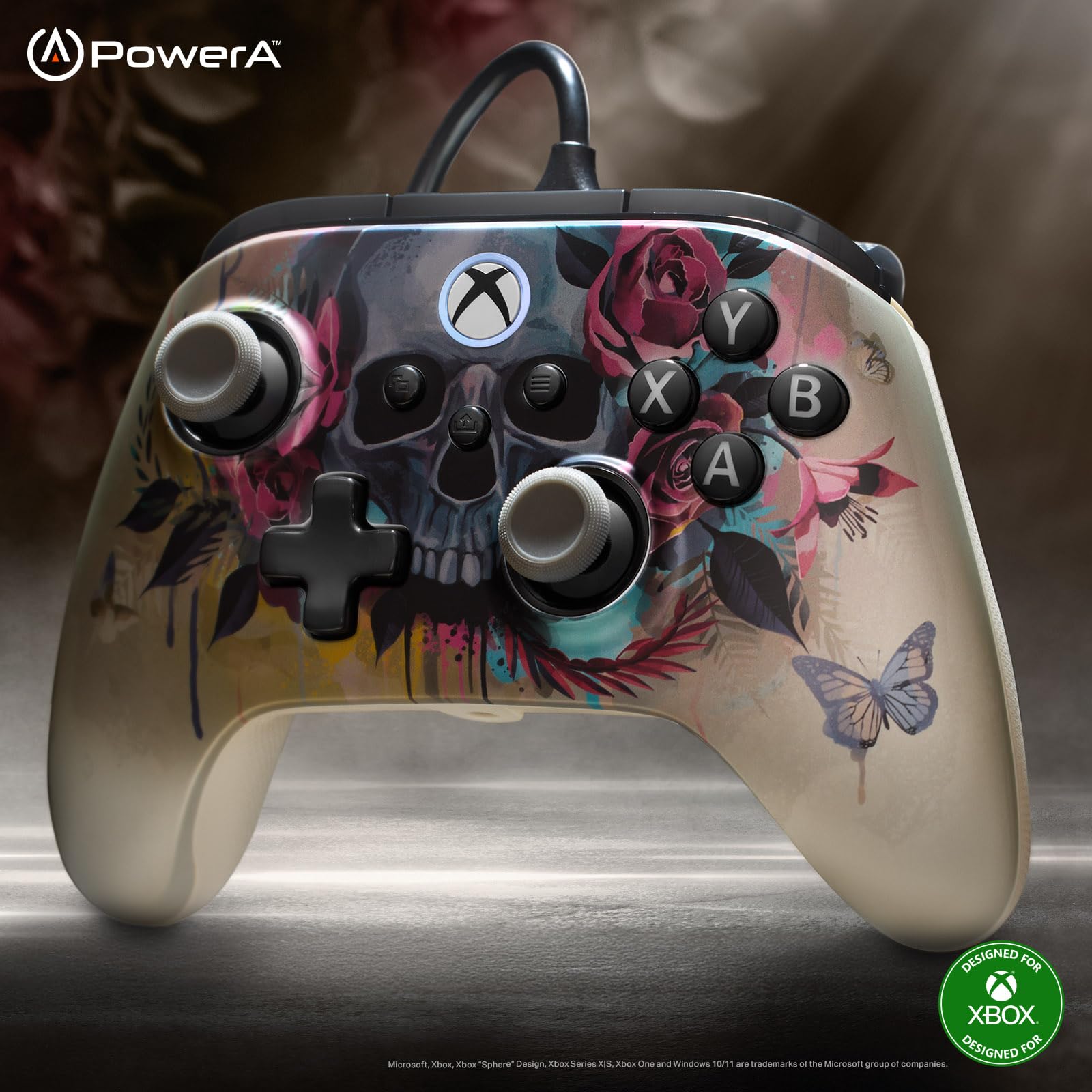 PowerA Manette filaire Advantage Plus pour Xbox Series X|S - Floraison et morosité, sous licence officielle, joysticks réglables, à effet Hall, boutons mappables, compatible Xbox One et Windows 10/11