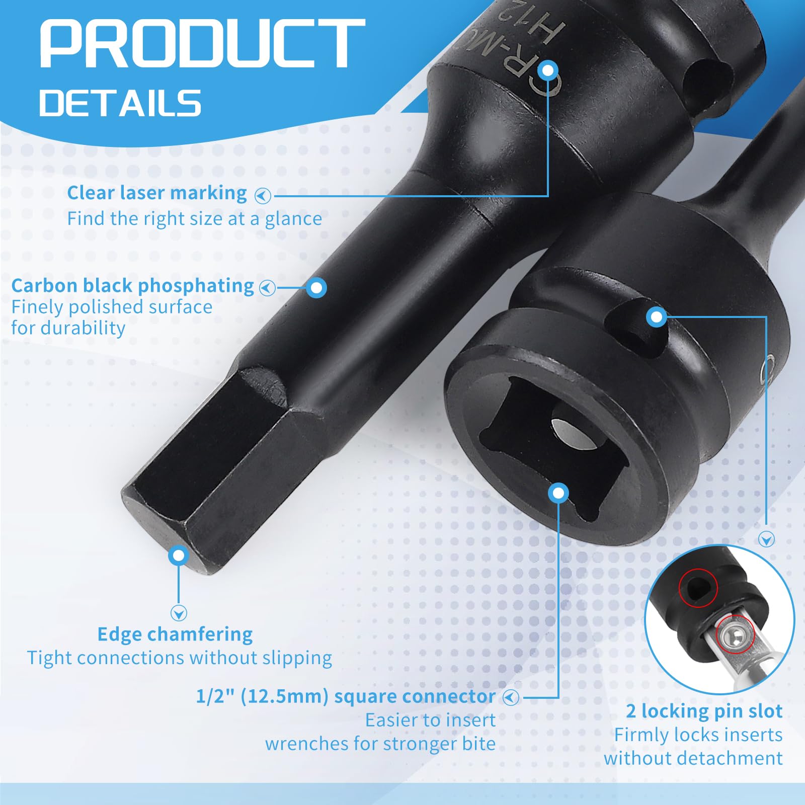 EFUTURETIME 10 Pz. Set Bussole Esagonali 1/2", H5, H6, H7, H8, H10, H12, H14, H16, H17, H19, Bussole Esagonali Maschio con Scatola, Cr-Mo, per Viti ad Esagono Incassato