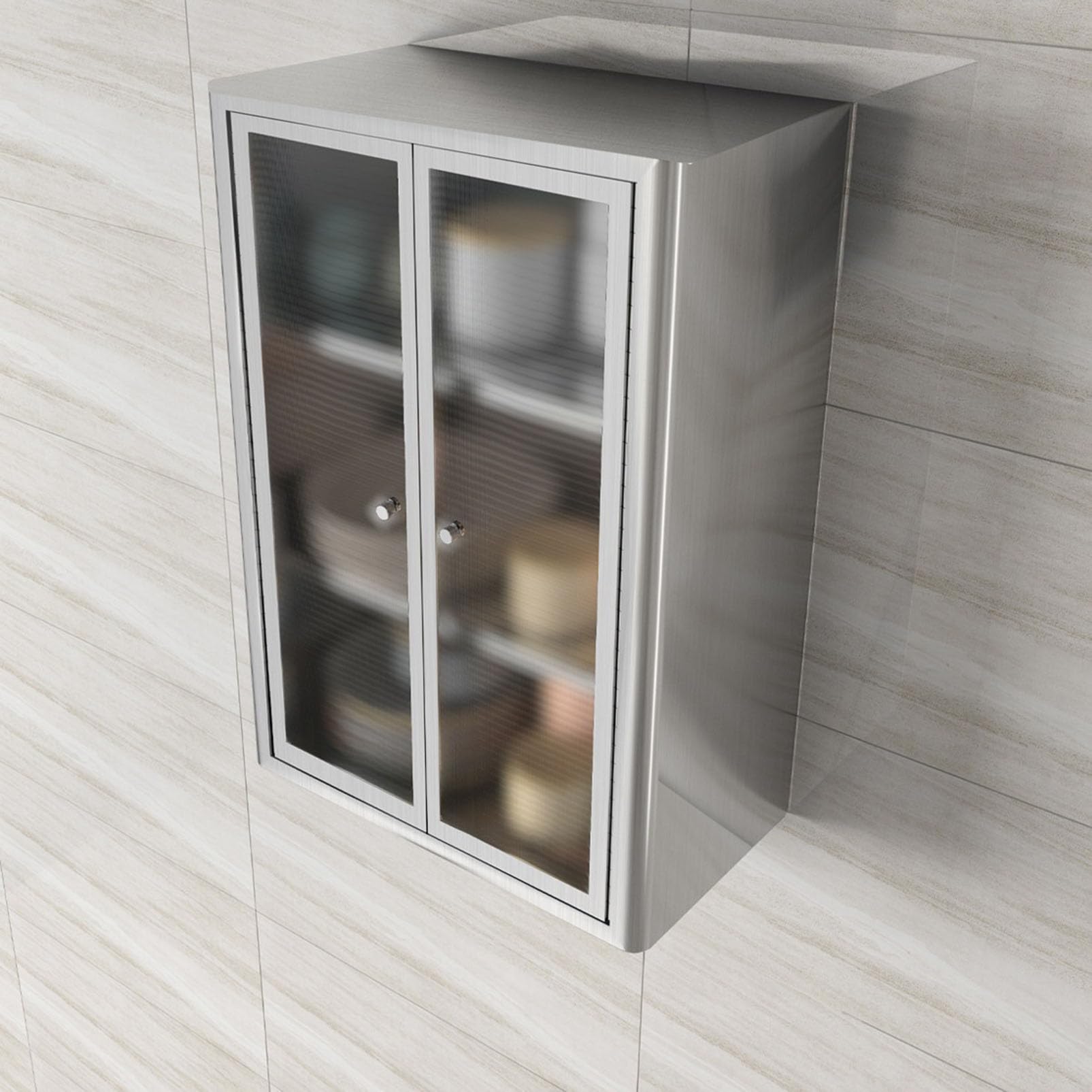 Armoire Murale en Acier Inoxydable, Organisateur Peu encombrant pour Placard de Cuisine avec étagères réglables, Armoire à Pharmacie de Salle de Bain avec Portes vitrées