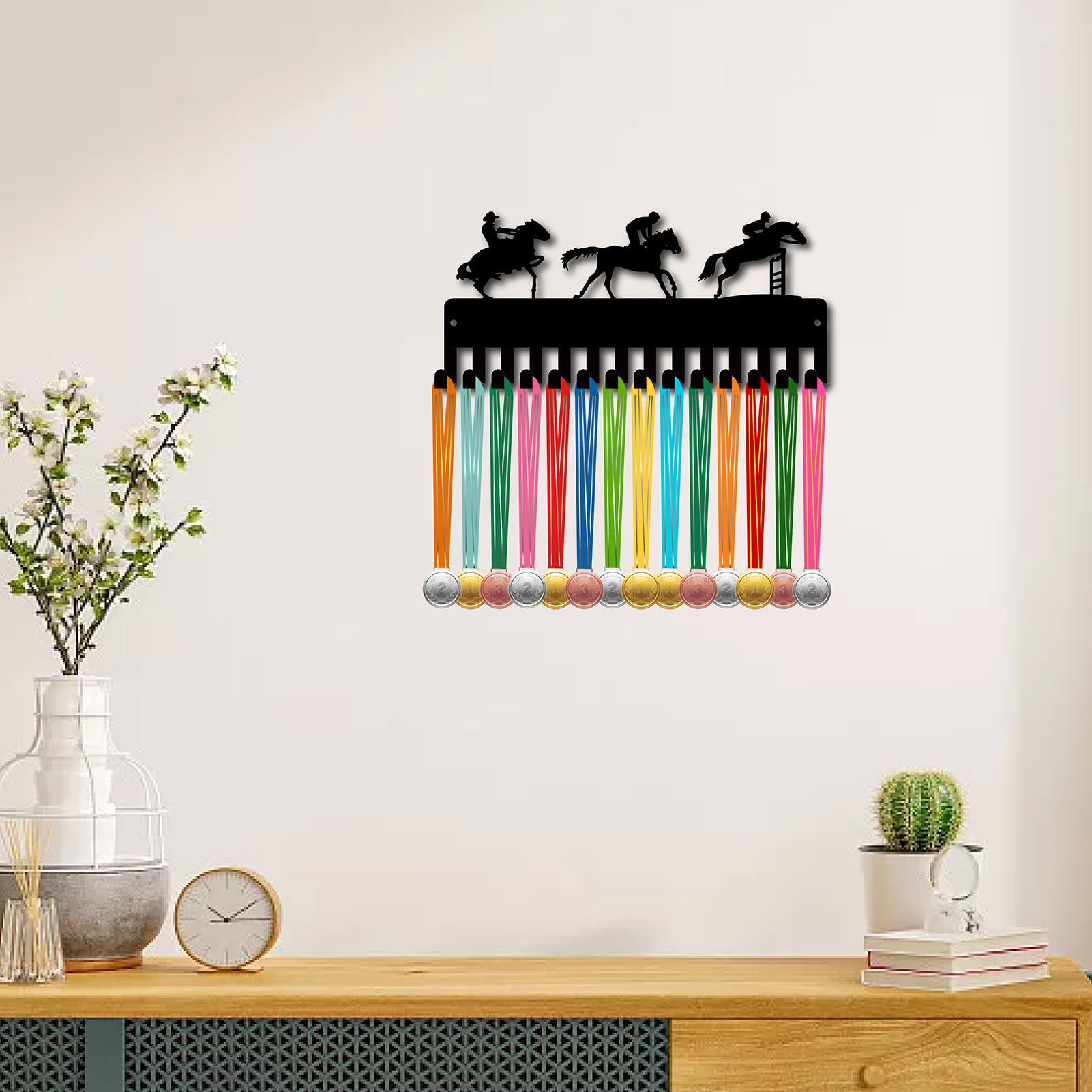 Porta Medaglie Da Parete Calcio - Espositore In Metallo Con 12 Ganci, Design Atleta - Foto 7