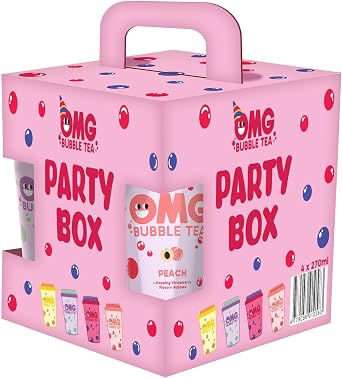 OMG Bubble Tea Party Pack | The Perfect Party Pop | Raspberry, Peach, Lemon, and Passion Fruit | A Flavorful Bubble Tea Adventure | (1 Box)