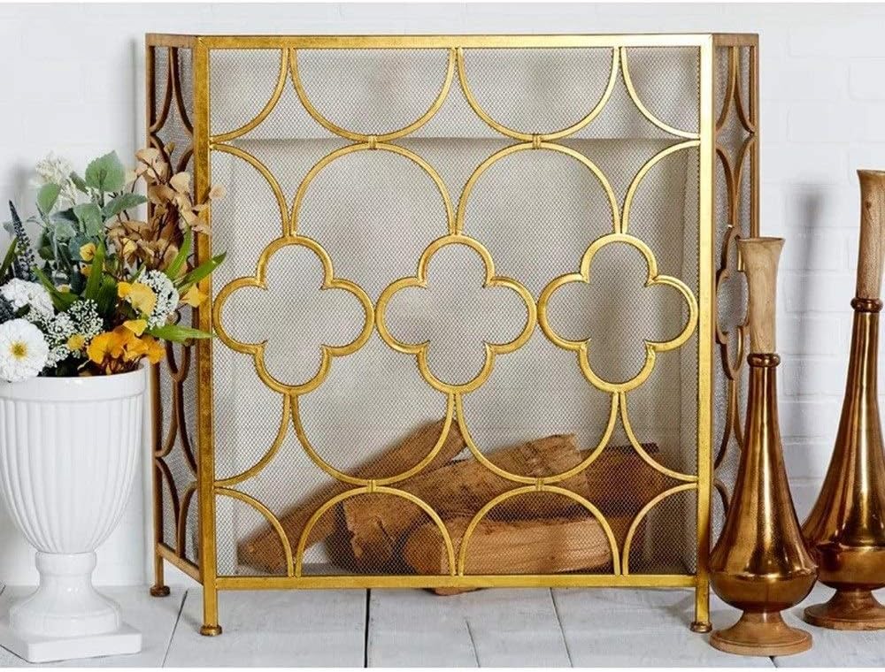 3-Panel Fireplace Screen - Large Steel Mesh with Doors, Elegant Gold Wrought Iron Spark Guard for Living Room & Bedroom, Decorative Fire Place Panels, Durable & Stylish Safety Solution