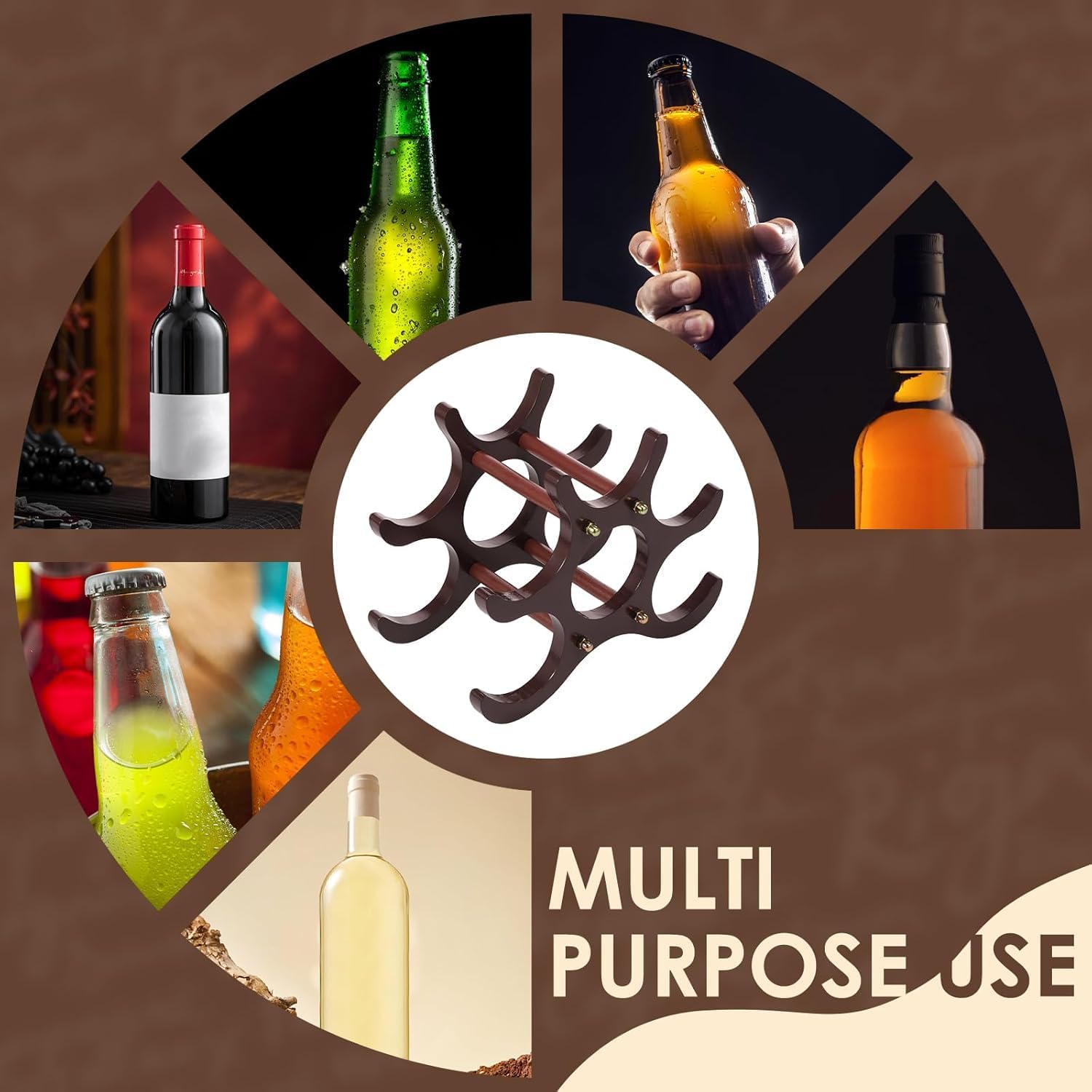 Wooden Wine Racks for Storage – 6 Bottle Wine Rack with Anti-Slip Coasters for Home, Bar, and Kitchen Use