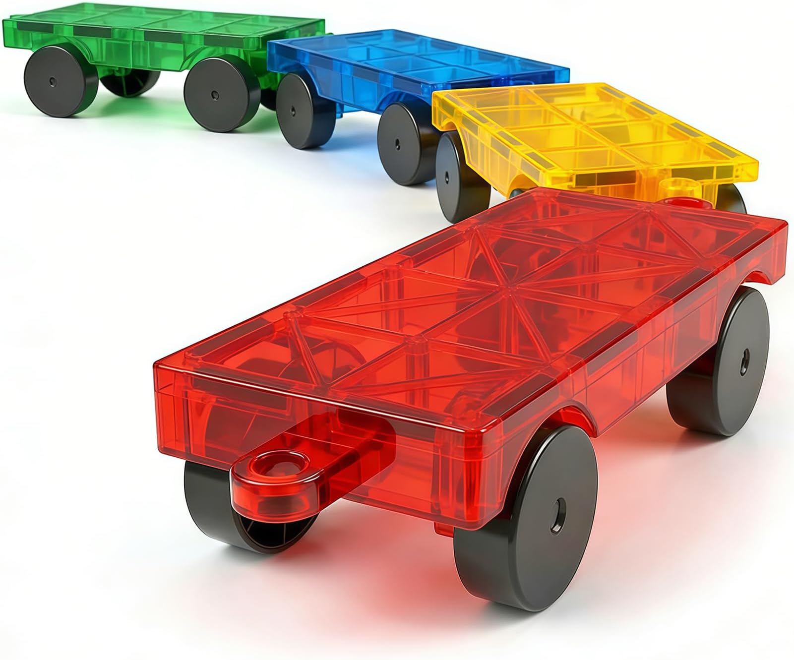 Magnetic Tiles Cars Building Blocks Set for Kids Toys: 4pcs Magnet Tiles Cars Construction Set Magnet Blocks Truck Kit Toy for Toddler Ages 3-5 4-8 5-7, Toys Gifts for 3+ Year Old Boys & Girls