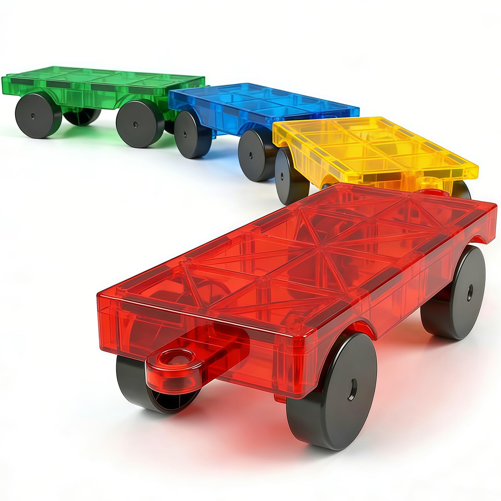 obakaer Magnetische Bausteine Spielzeug Magnetbausteine 4 Stück Auto Set | Magnetbausteine für kinder, Magnete Auto Bauspielzeug Sensorische Montessori Spielzeug für 3 Jahre alte Jungen und Mädchen