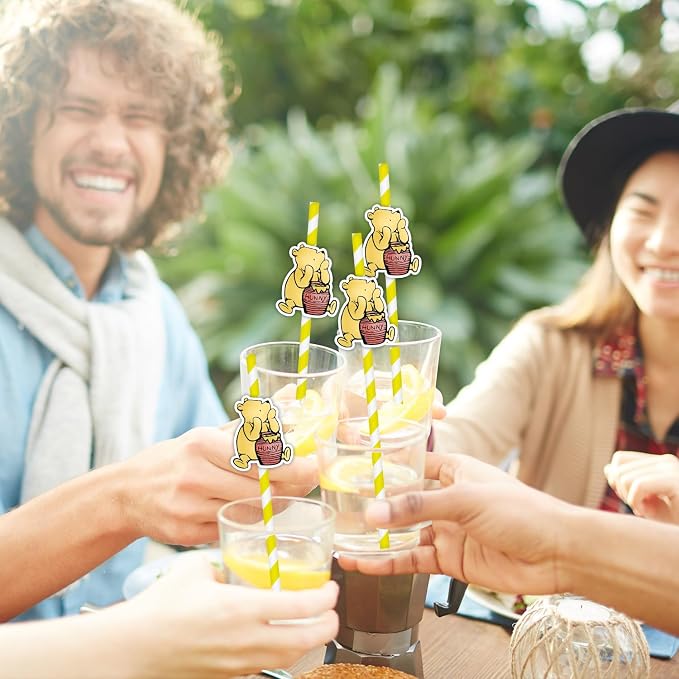 30 pitillos de papel amarillo rayado para fiesta miniatura 6
