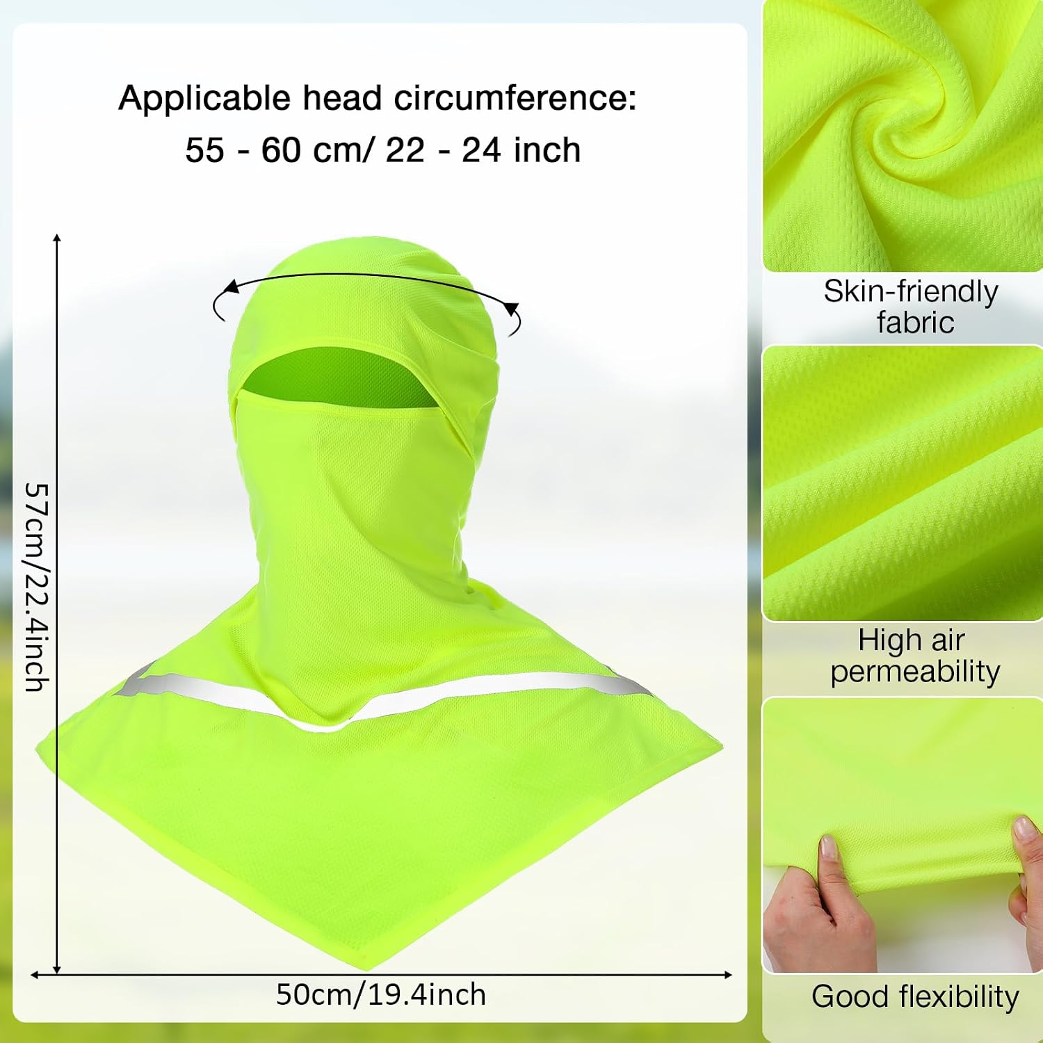 Toulite 3 Pcs Summer Balaclava Face Cover and 3 Pairs Sun Protection Cooling Arm Sleeves with Reflective Strip for Men Women (Fluorescent Green)
