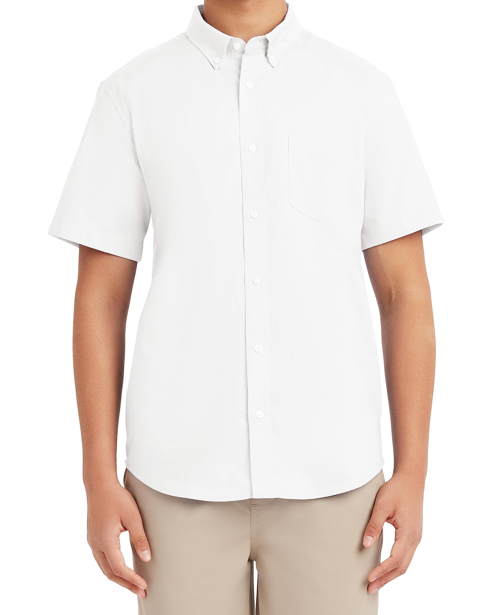 Nautica Men's Uniform Short Sleeve Performance Oxford Button-Down Shirt, White, M