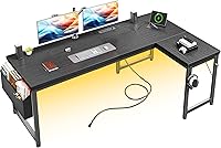 Durayloly 63 Inch L-Shaped Gaming Desk with Power Outlets, 0.95" Thick Desktop, LED Lights & Storage - Reversible No-Wobble Corner Desk for Home Office