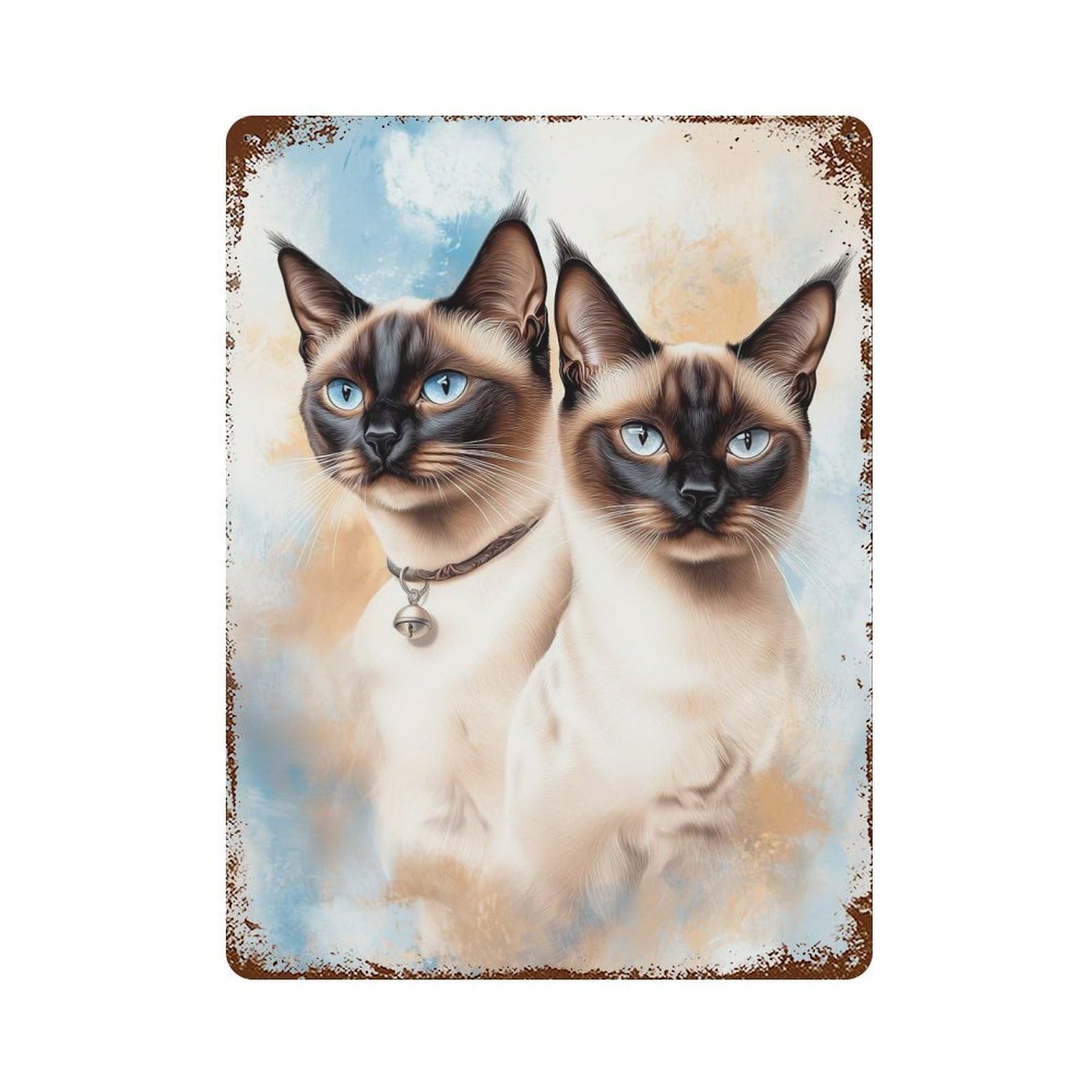 Rust Effect Siamese Cats Retro Metal Sign 15.7"x11.8", Classic Wall Plaque for Cafe, Home Bar And Lounge Decor
