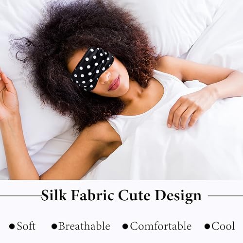 Miniatura 5 de Geyoga 4 unidades de máscara de ojos de seda para dormir, con correa ajustable, cubierta de ojos de punto suave de seda para mujeres y hombres,