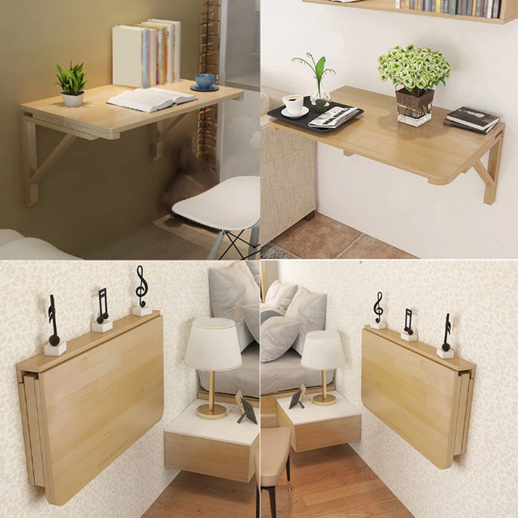 Tavolo Pieghevole da Parete in Legno di pino,Elegant Supporti Pieghevole Multifunzione Salvaspazio Muro per Garage/Cucina Piccolo Lavoro Ribaltabile a Parete Pranzo, Tavolino