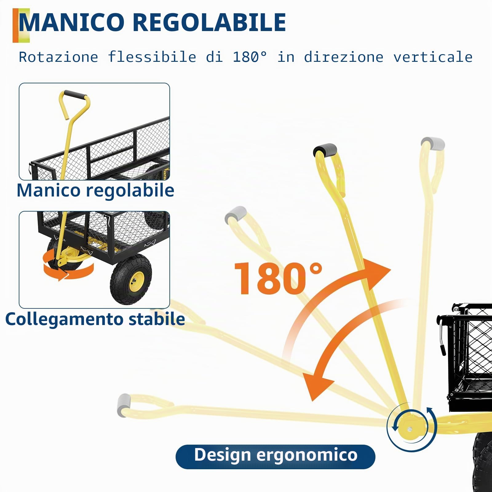 Garvee Carrello Giardino Multiuso Carichi Pesanti Da 900 Libbre – Sponde in Rete Rimovibili, Maniglia Regolabile, Pneumatici 10'', Ideale Per Prato, Campeggio, Fattoria