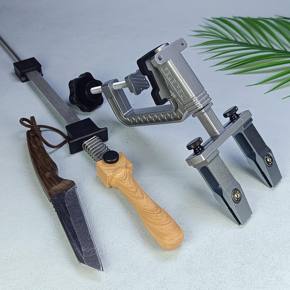 FELBIFSLI Professional Knife Sharpener with 9 Whetstones and Diamond Stones, 360° Rotation Flip Design Fixed-Angle Aluminum Alloy Kitchen Chef Knife Sharpening Kit Abrasive Holding System Tools