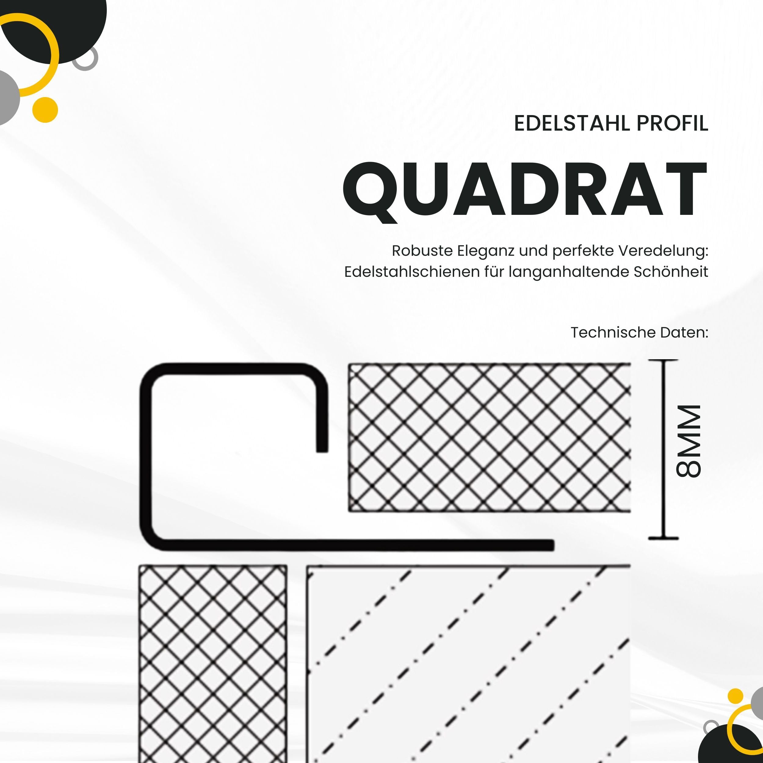 5x Quadrat Edelstahlschiene Fliesenprofil Fliesenschiene L250cm 8mm gebürstet