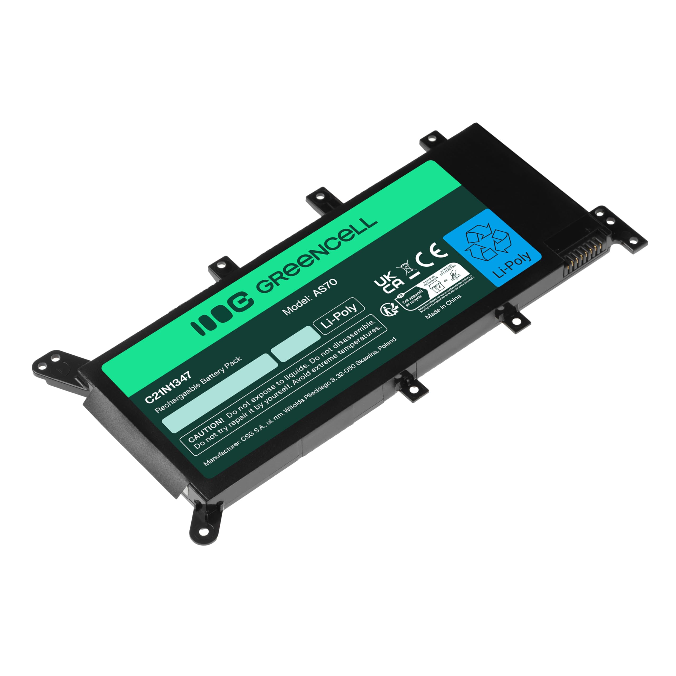 Green Cell Bateria C21N1347 do Asus A555 A555L F555 F555L F555LA F555LB F555LD F555LJ K555 K555L K555LD R556 R556DA R556DG R556L R556LA R556LD R556LJ X555 X555L X555LA X555LN X556 X556U (4000mAh 7.6V)