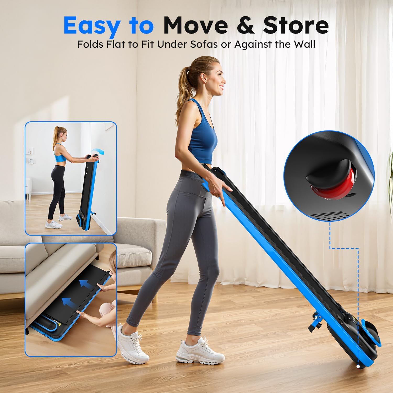 OWLSKY Walking Pad & App, 2 in 1 Under Desk Treadmill for Home & Office, 2.5 HP Quiet Mini Treadmill Max 250 lbs with Remote Control & LED Display, Compact Tapis Roulant (Blue)
