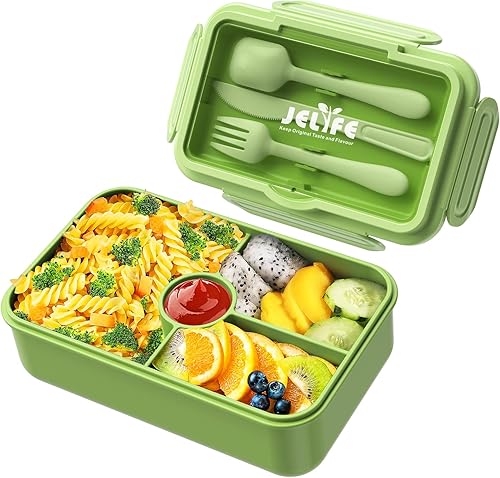 Miniatura 8 de Jelife Lonchera Bento para niños loncheras grandes estilo Bento a prueba de fugas con 4 compartimentos recipientes de almuerzo para niñas con