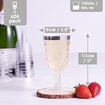 MATANA 24 Elegant Clear Hard Plastic Wine Glasses Silver Rim 6 oz/ 180ml, Sturdy & Reusable Glasses for Cocktails, Dessert - Birthdays, Weddings, Christmas, BBQ, Picnic, Parties