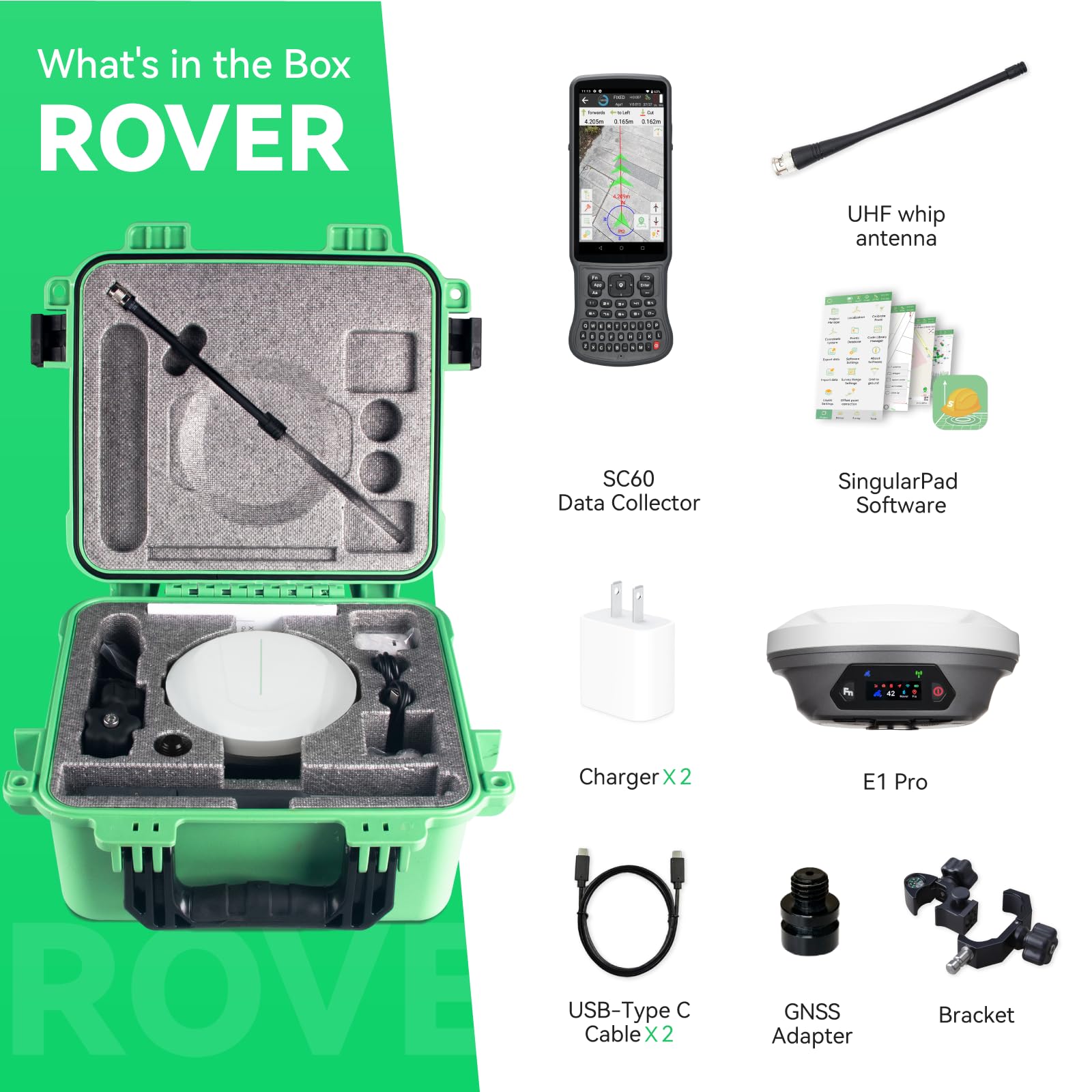 E1 Pro RTK GNSS Surveying Equipment, GNSS RTK GPS con ricevitore IMU Rover, GPS RTK con schermo a colori HD più grande e collettore portatile, precisione 1 cm, rilevamento inclinazione 60°
