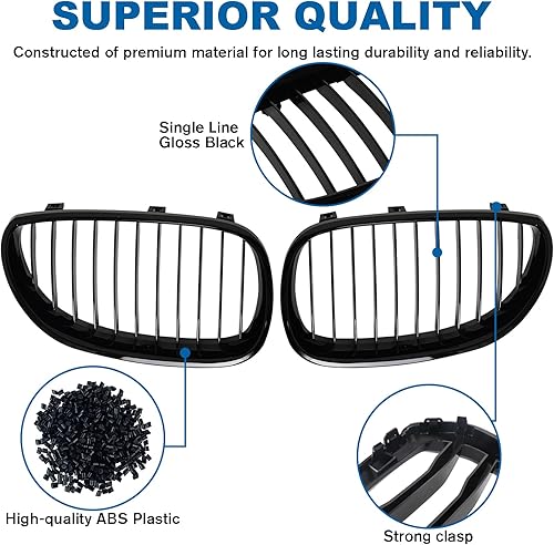Miniatura 45 de Rejilla frontal F10 para riñón con doble listón, color negro brillante, compatible con BMW Serie 5 2010-2017, F10, F11, F18, Sedan 520i, 528i, 535d