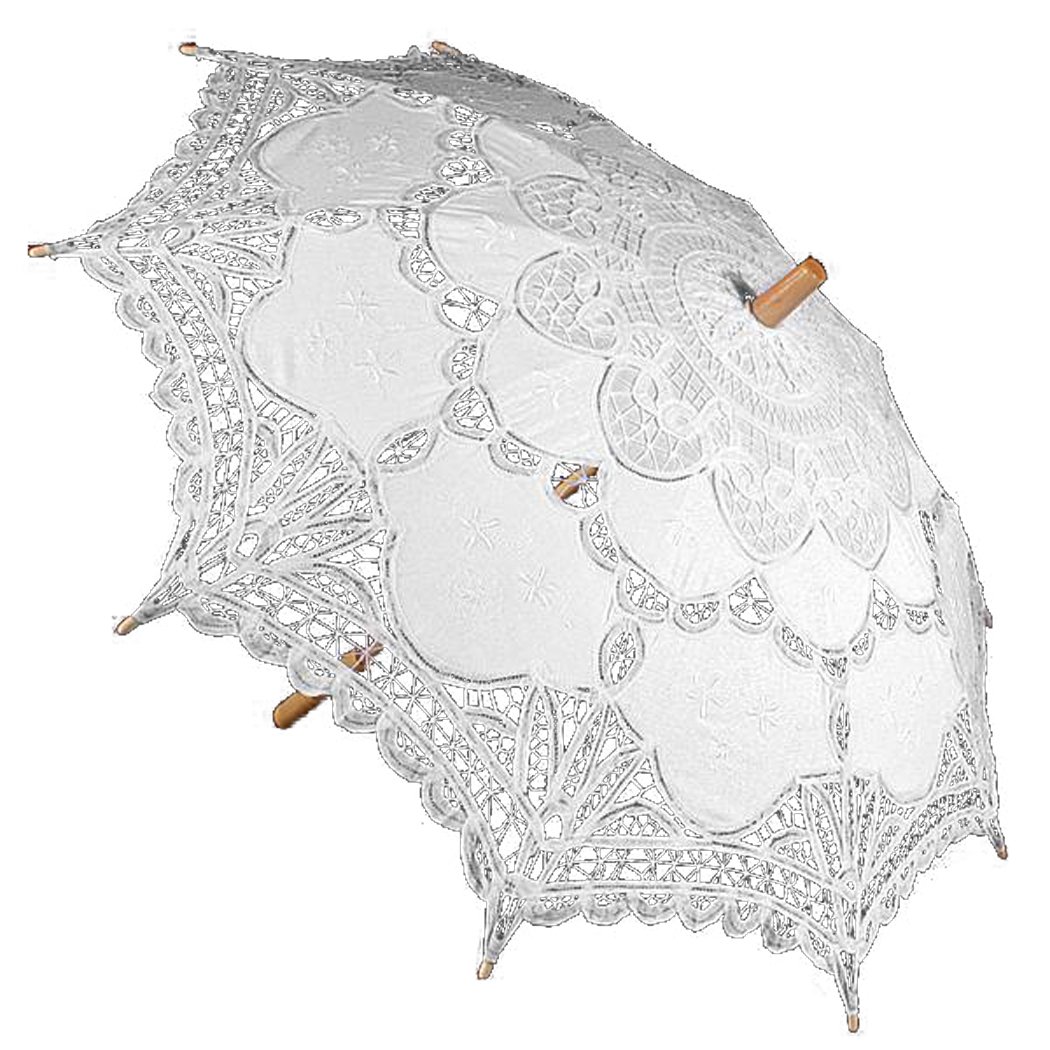 Ombrelle Mariée Coton Broderie Dentelle Floral Mariage Blanc