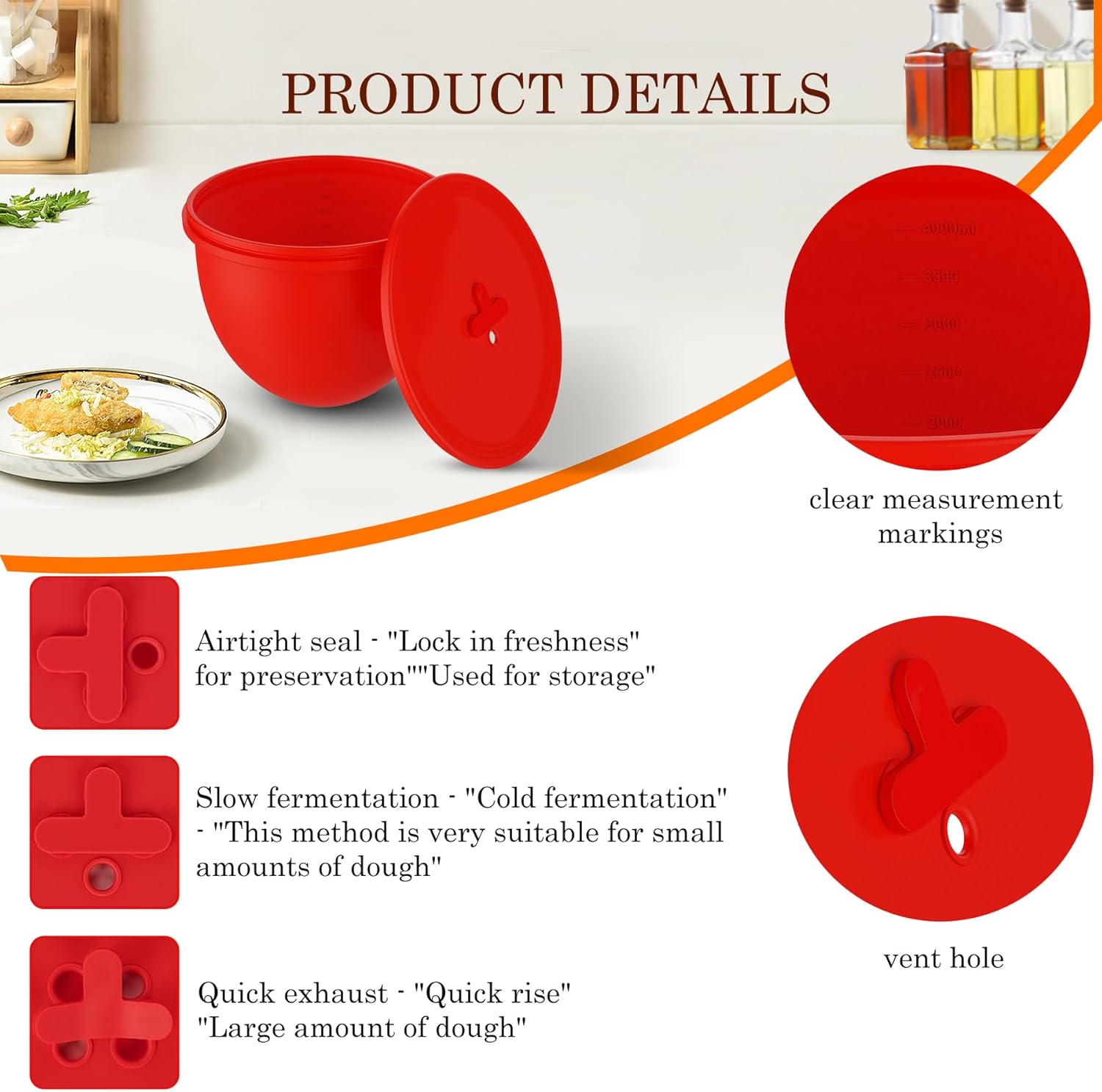 Silicone Bowl Liners for Tilt-Head 5 Quart KitchenAid Mixers,3 Pack Reusable Liners with Lids and Vent Holes for KitchenAid Stand Mixers for Mixing & Baking & Food Storage-Black/White/Red