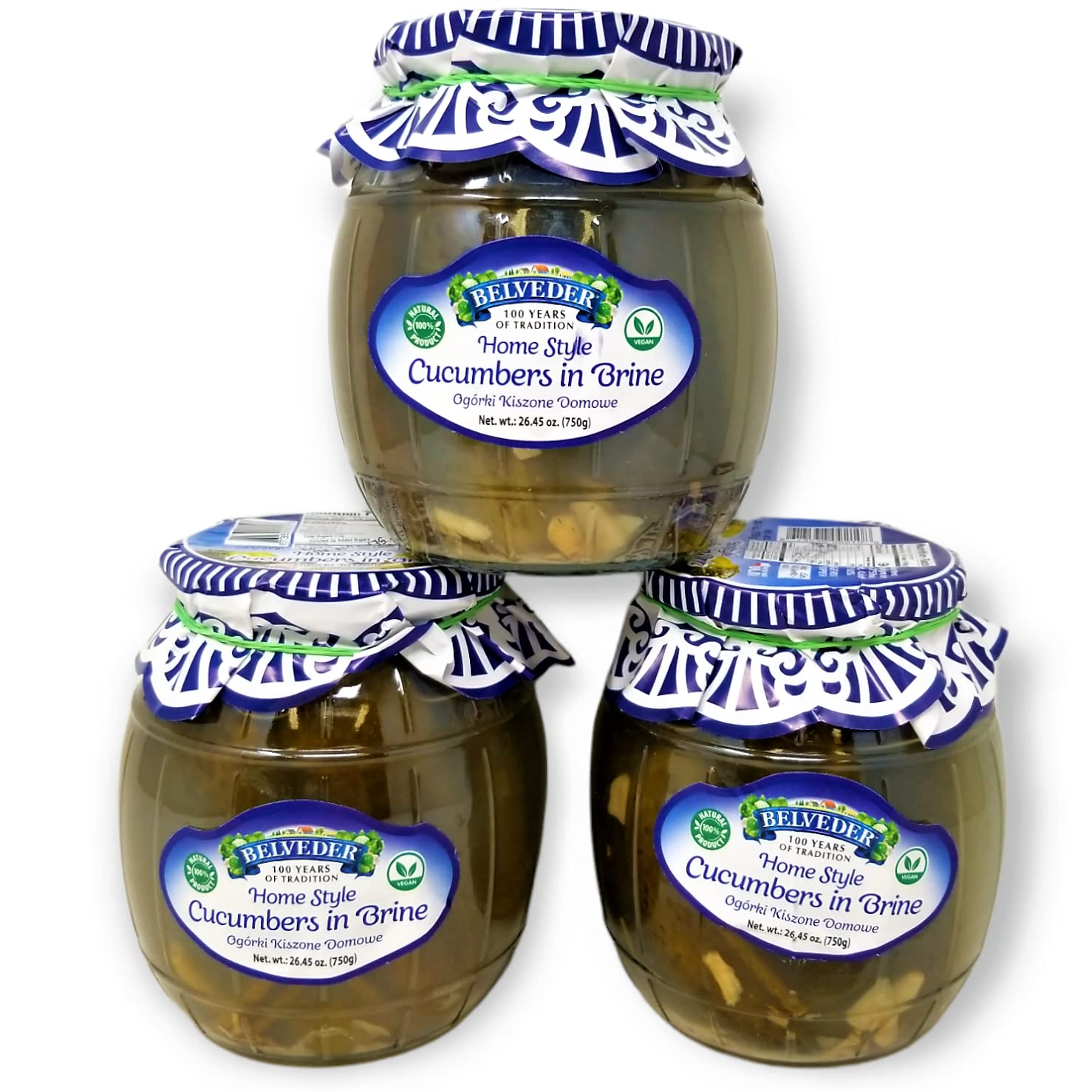BelvederHome Style Cucumbers in Brine 26.45 oz 750g, Vegan, Non-GMO, Gluten-Free Pack of 3