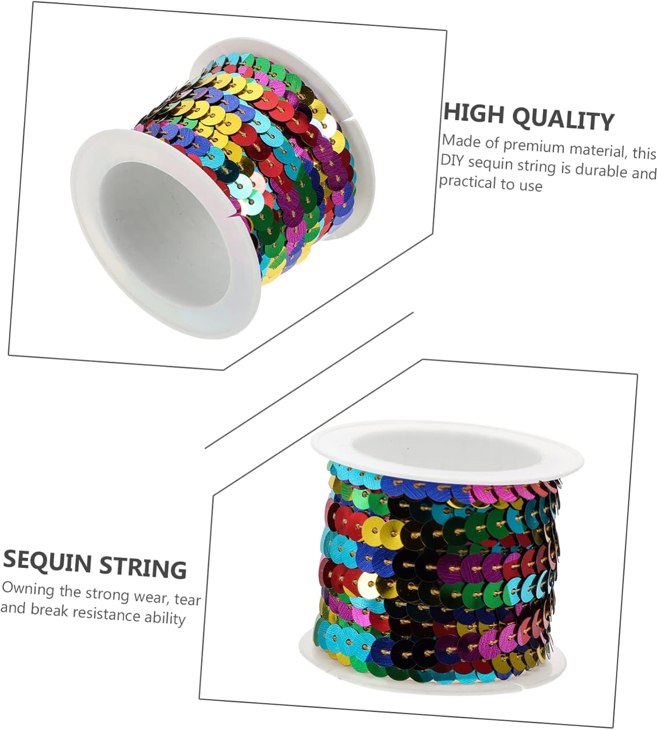 TEHAUX 15rolls Paillette String for Dress and Headband Embellishment Lightweight Sequin Trim for Sewing Crafting and Party Decorations Per