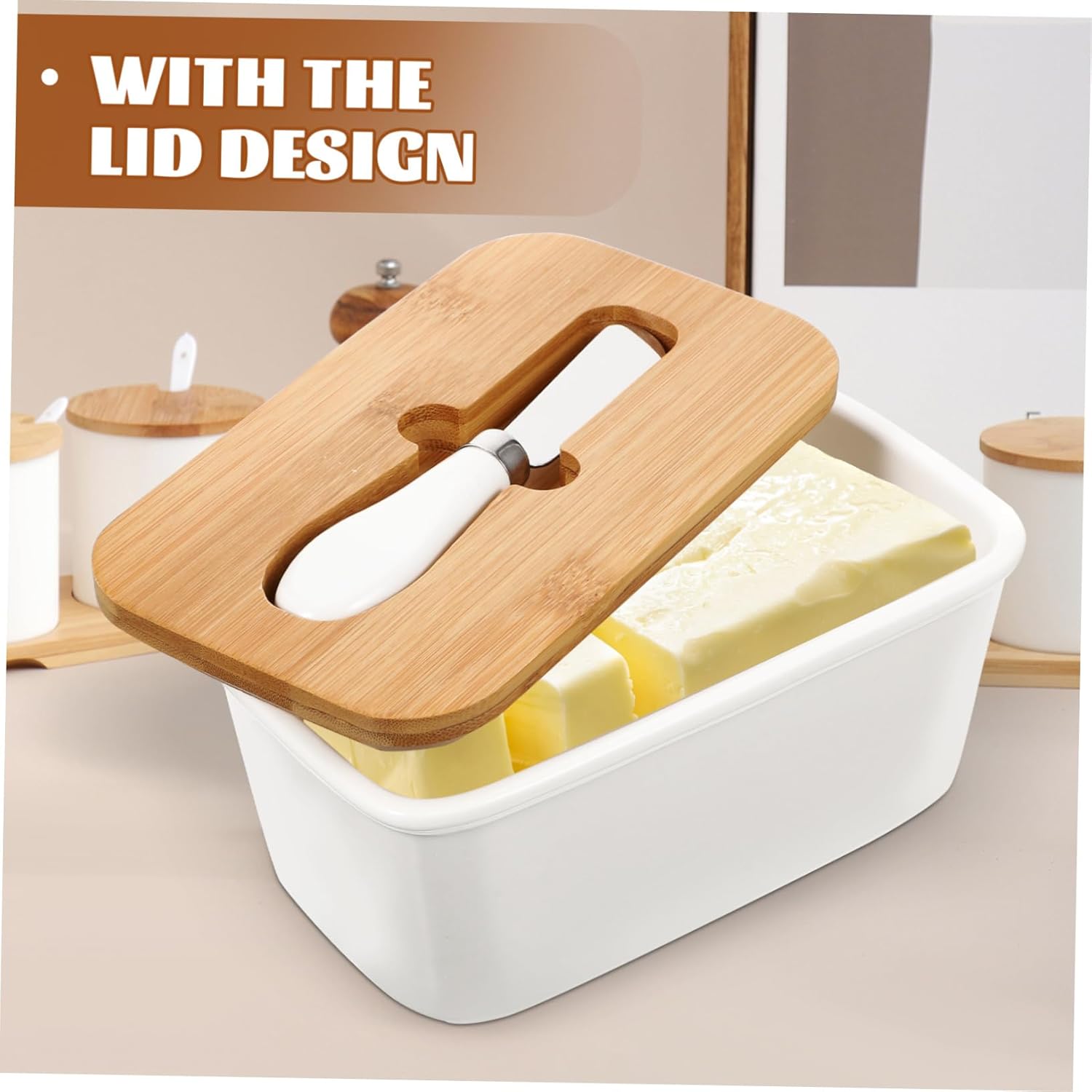 1set Butter Box Set Butter Dish Lid Porcelain Box Slicer Cheese Container