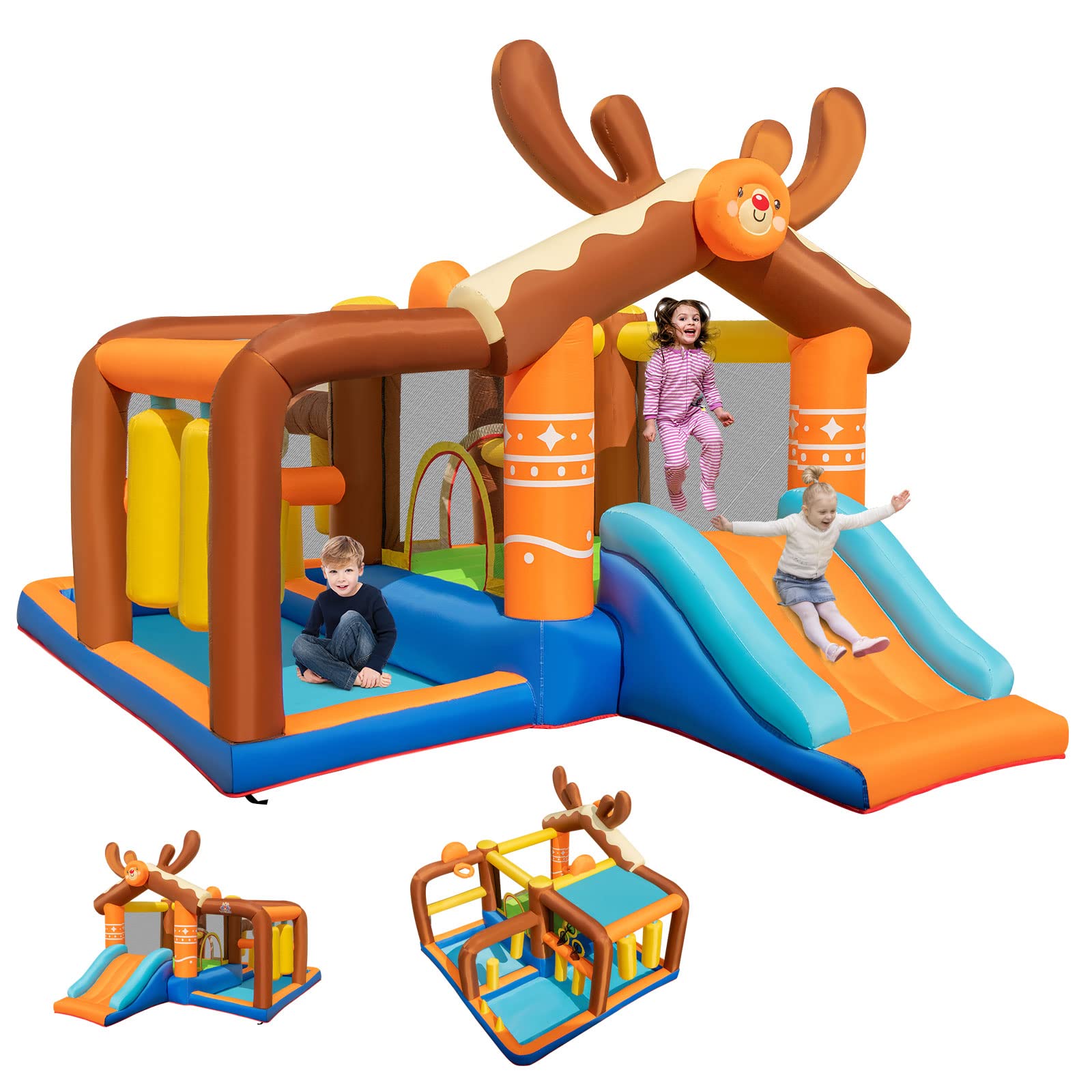 GOPLUS Castillo Hinchable, Inchable Infantil Interior Exterior, Cosido de Material Extra Rueso, Ninos Adecuado de 3 a 12 Años, Con Cama Elástica, Tobogán, Piscina, 430 x 310 x 260 cm