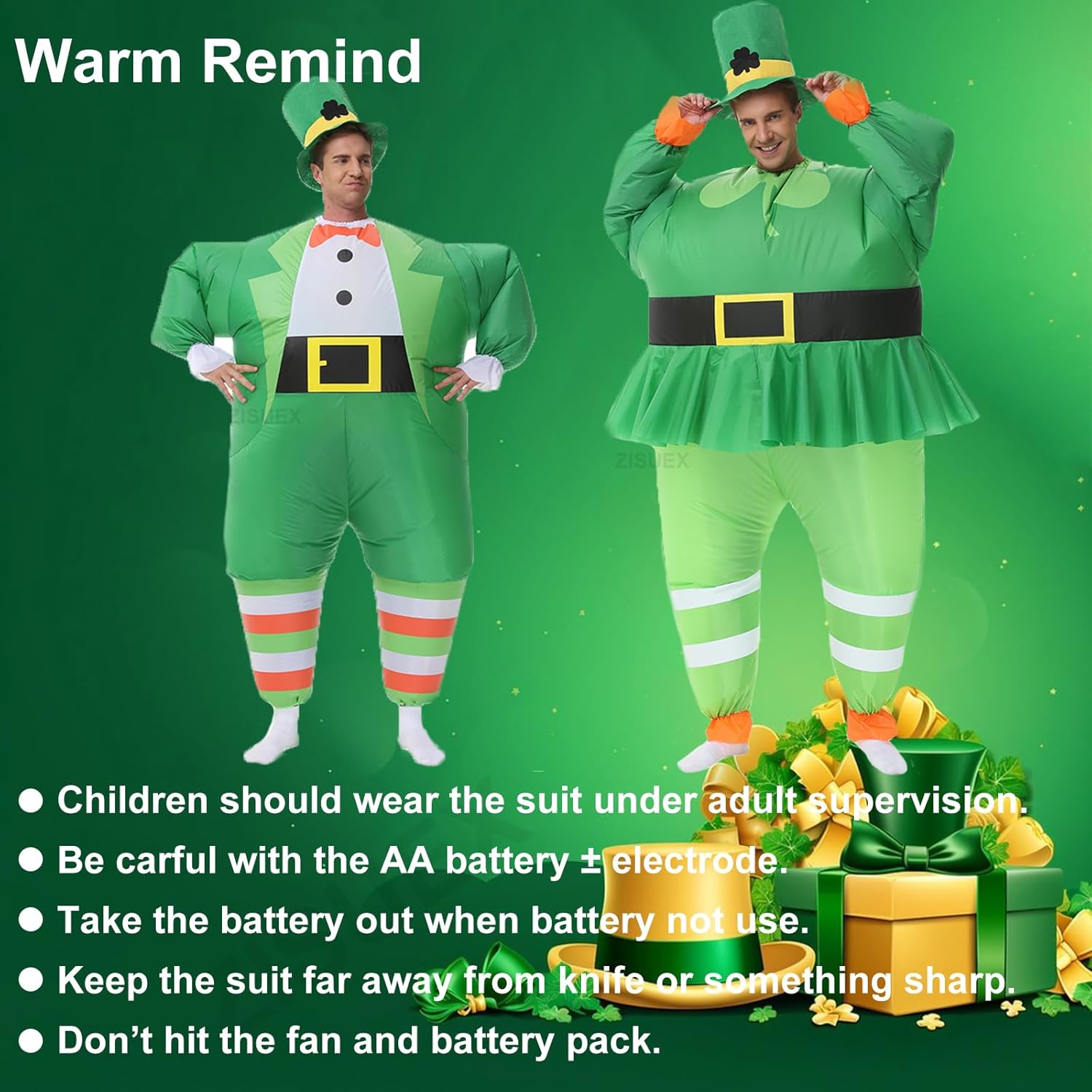 ZISUEX St. Patrick's Day Inflatable Costume Leprechaun Costume Adults Leprechaun Inflatable Costume Blow Up Suit